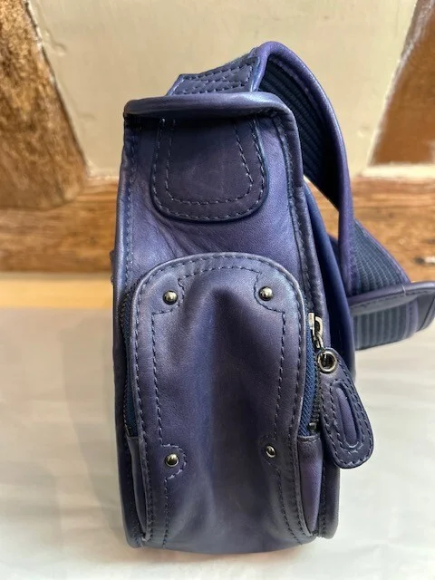 Indigo purple BILLY BAG quality leather satchel saddle wide strap shoulder bag view 8