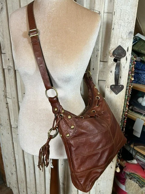 RUBY LONDON conker red brown soft rustic leather slouchy xb shoulder bag view 7
