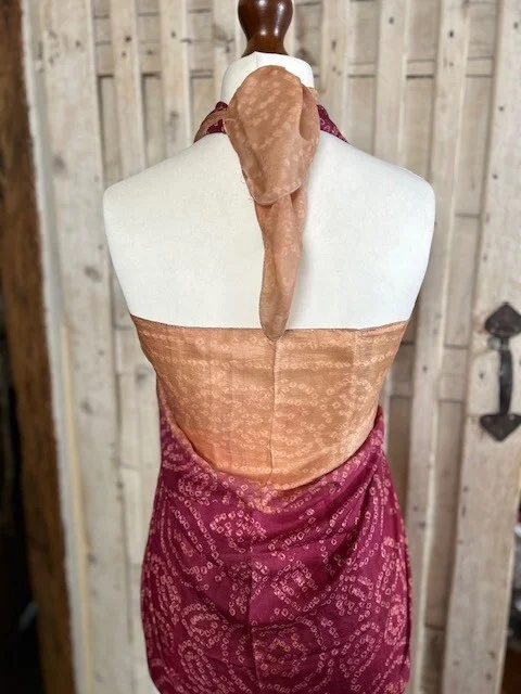 Pure silk plum/gold printed sarong/pario by Pashmina Love view 3