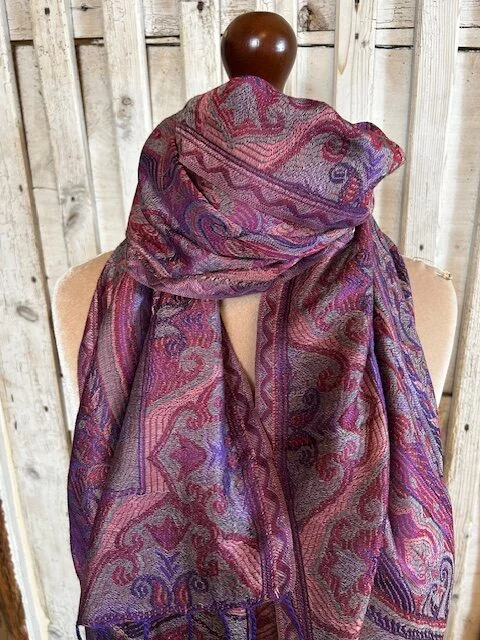 Purple paisley pure silk Jamawar pashmina shawl by Pashmina Love