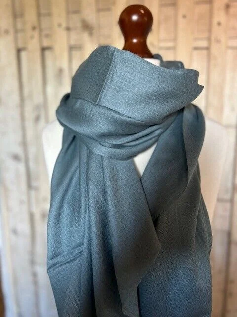 Blue Slate fine lightweight merino wool & silk pashmina by Pashmina Love view 2