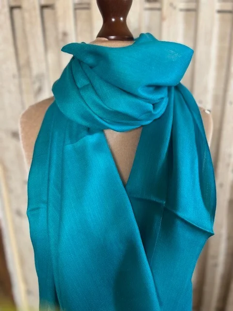 Teal lightweight wool & silk pashmina shawl by Pashmina Love view 2