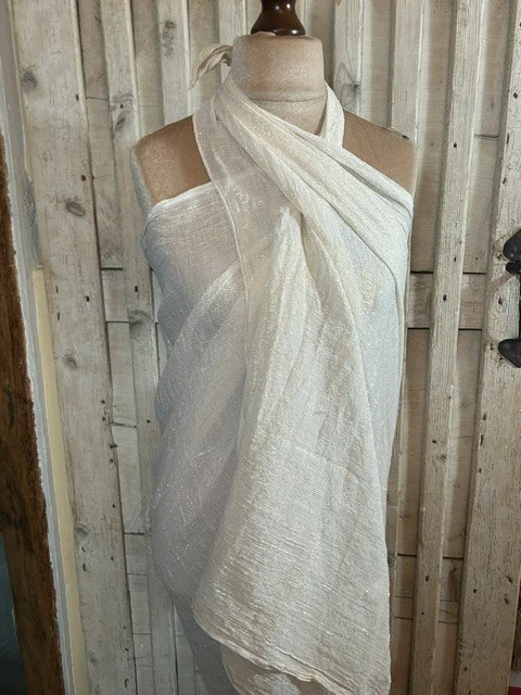 MASTI neutral cream & gold thread shimmer sarong wrap scarf shawl view 5