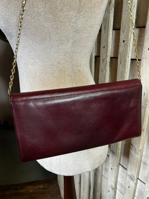Vintage burgundy wine smooth leather occasion clutch shoulder bag view 4