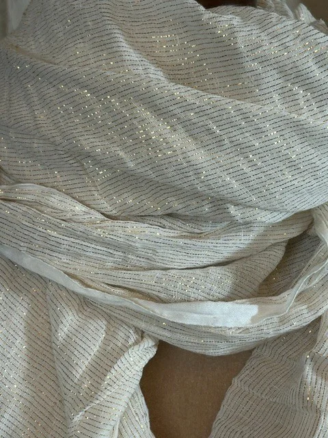 MASTI neutral cream & gold thread shimmer sarong wrap scarf shawl view 3
