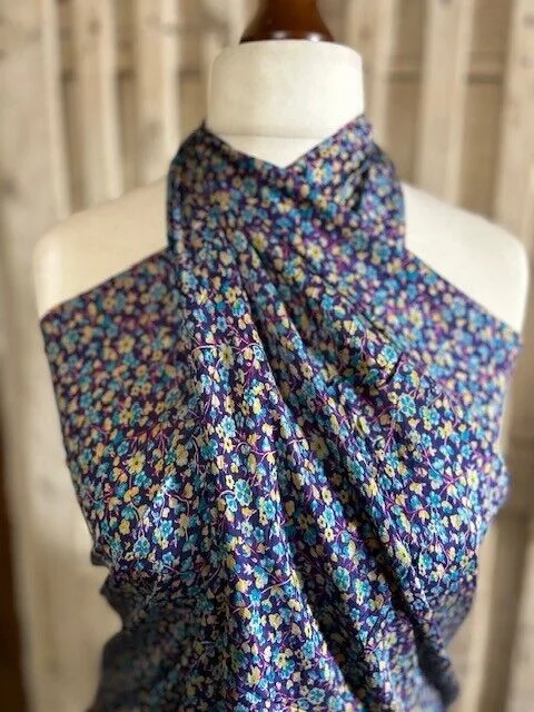 Pure silk navy blue ditsy floral print sarong/pario by Pashmina Love