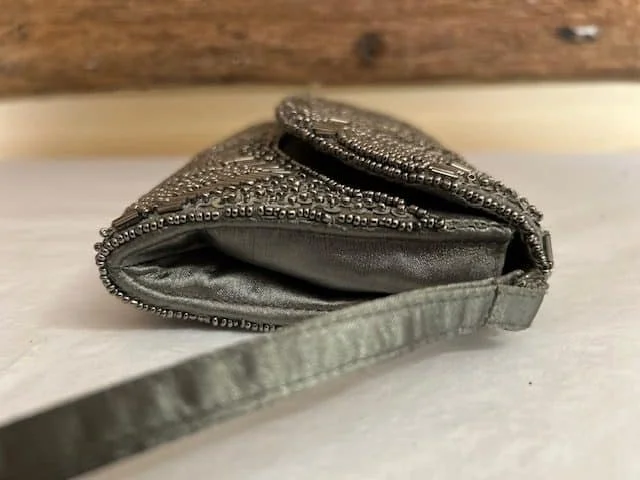 DEBUT pewter beaded wristlet evening wedding clutch bag purse view 7