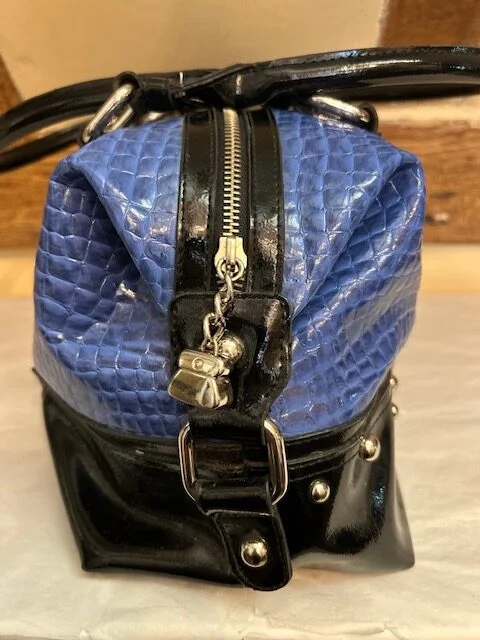 KATHY VAN ZEELAND blue black bowling shape shoulder bag view 5