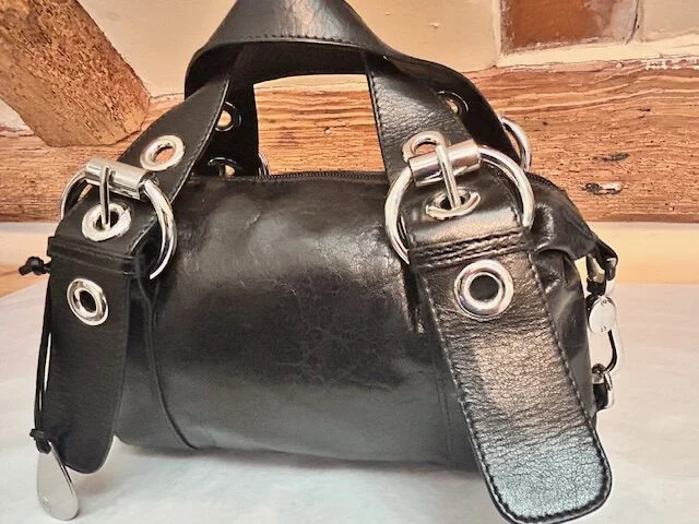 TULA Radley small black premium leather top handle grab handbag view 3