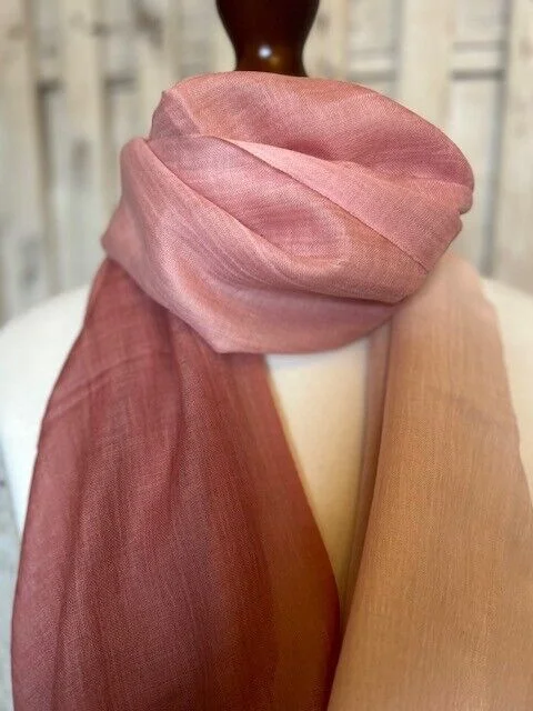 Very fine blush ombre cotton & wool blend scarf by Pashmina Love. view 2