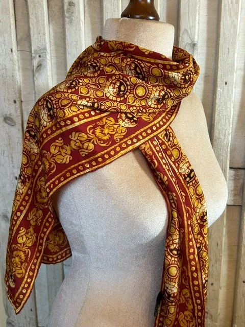 FOX & CHAVE burnt orange ethnic print pure silk long scarf view 4