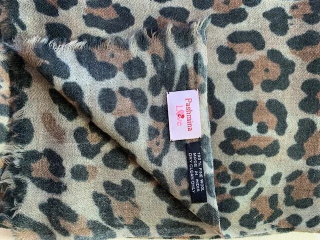 Fine lightweight khaki leopard print merino wool pashmina by Pashmina Love view 3