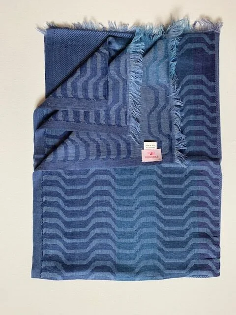 Fine cotton Jamawar denim blue patterned pashmina by Pashmina Love view 2