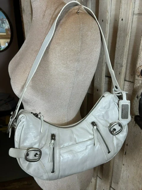 DKNY white leather east-west shape shoulder bag