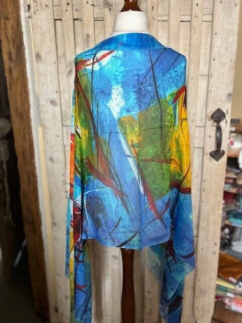 Brights modernist print pure fine woven silk pashmina by Pashmina Love view 3