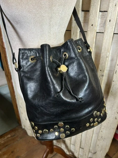 RUSSELL & BROMLEY black studded leather bucket slouch duffle xb shoulder bag view 8