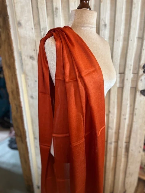 Rust Red lightweight wool & silk pashmina shawl by Pashmina Love view 3