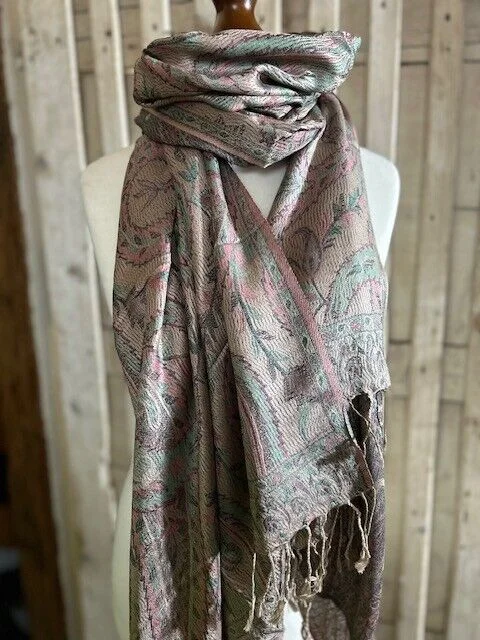 Pastel multi silk paisley Jamawar reversible pashmina by Pashmina Love view 2