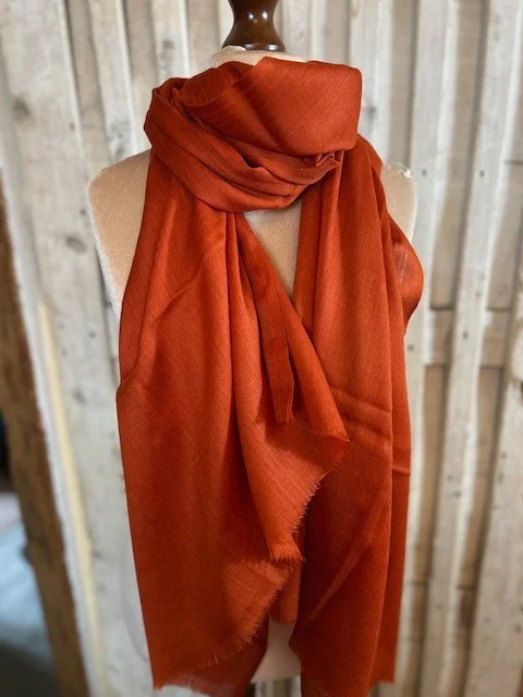 Rust Red lightweight wool & silk pashmina shawl by Pashmina Love