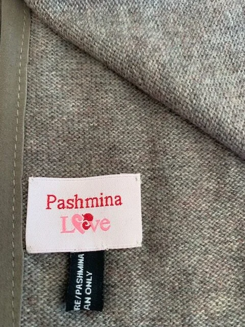 Taupe cashmere & wool knit pashmina shawl with soft suede edging by Pashmina Love view 4