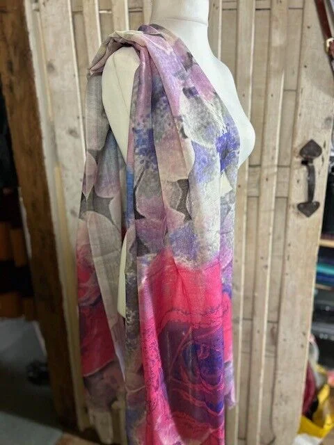 Pastel floral fine lightweight pure luxury wool pashmina by Pashmina Love. view 4