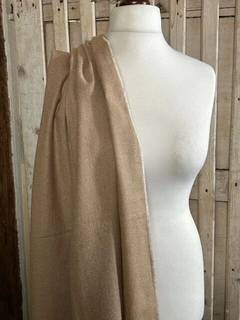 Brown sugar fine quality wool cream stripe edged pashmina by Pashmina Love. view 3