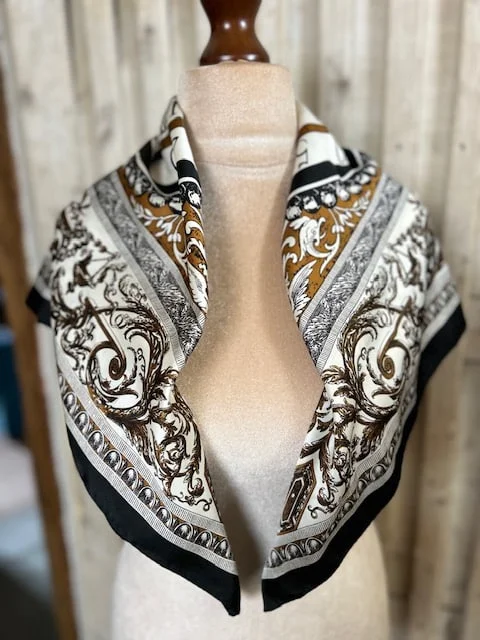 Vintage clock print square scarf view 2