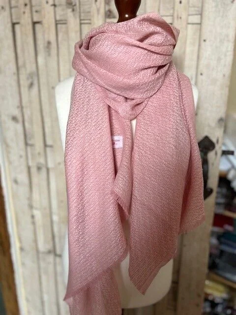 Light pink dobby cloud woollen dyed stole pashmina scarf by Pashmina Love. view 2