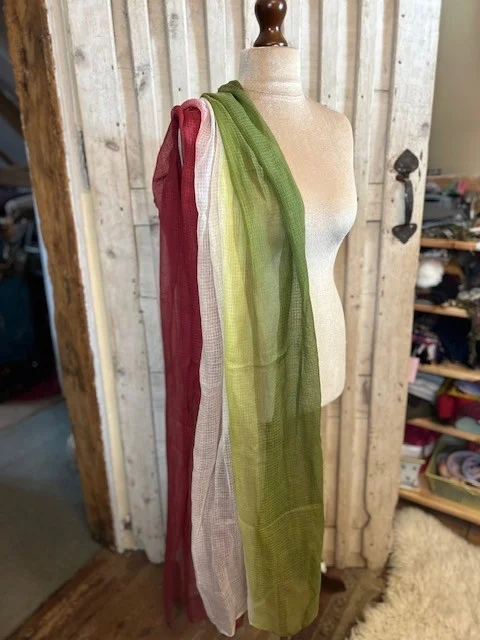 Large raspberry green cream ombre fine wool blend pashmina shawl scarf wrap view 4
