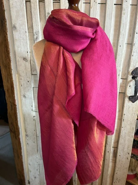 Magenta wool & silk traditional Zari shimmer pashmina shawl by Pashmina Love view 2