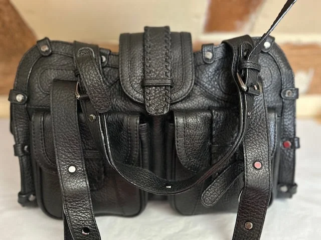 BILLY BAG black grained leather satchel saddle top handle shoulder bag view 4