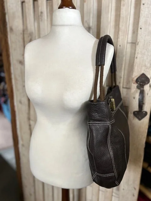 BILLY BAG dark chocolate brown grained leather bucket sac shoulder bag view 4