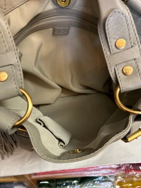 Grey Ri2K soft leather two strap bucket shoulder bag view 7