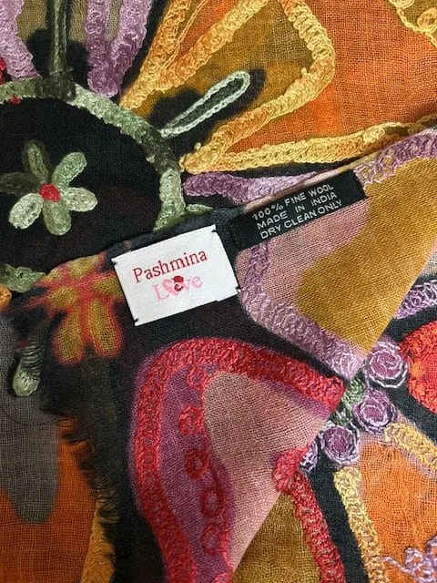 Dark multi pattern fine wool Aari embroidered pashmina by Pashmina Love view 6