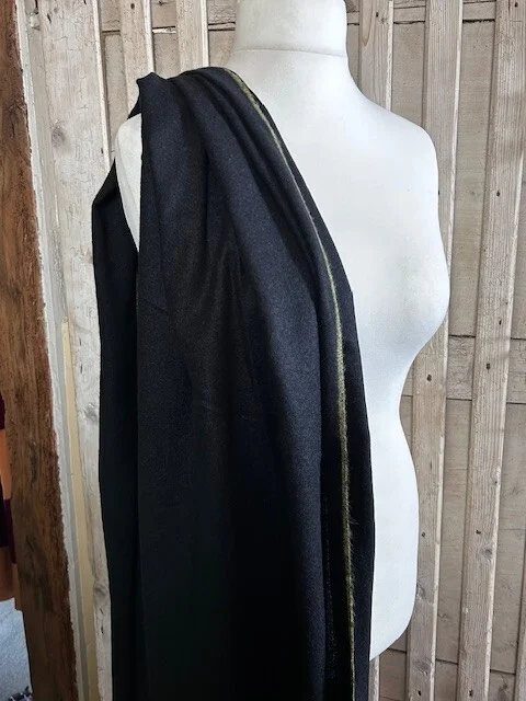 Black fine quality wool yellow stripe edged pashmina by Pashmina Love. view 3