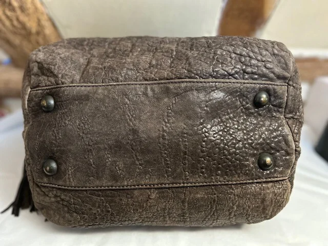 ALL SAINTS chocolate brown aged distressed leather holdall style handbag view 7