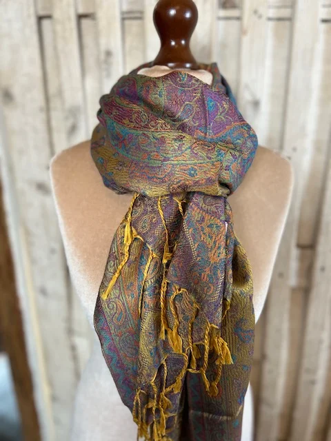 Gold multi paisley pure silk Jamawar pashmina shawl by Pashmina Love view 2
