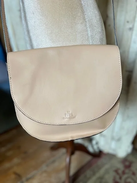 ROWALLAN stone taupe real luxury leather satchel saddle shoulder bag view 4