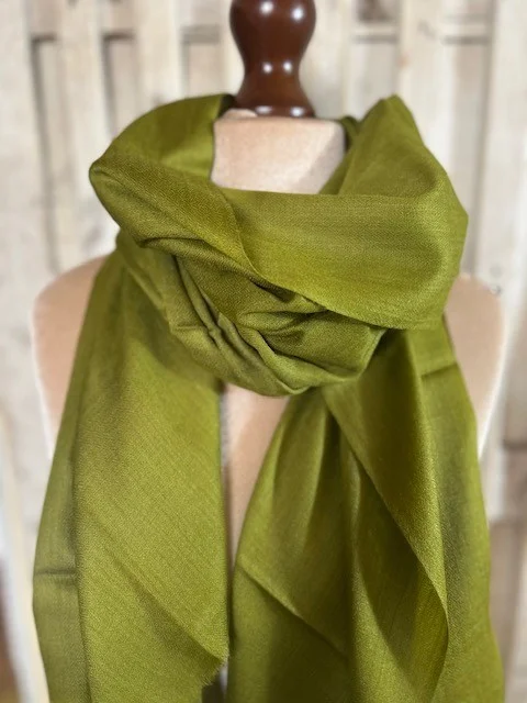 Moss green lightweight wool & silk pashmina shawl by Pashmina Love view 2