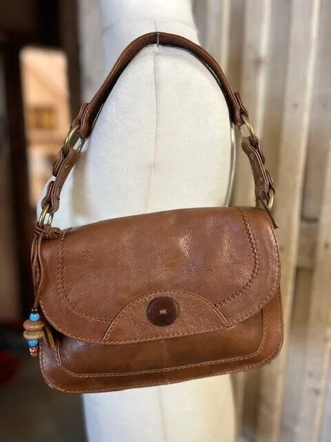 Caramel Hidesign rustic leather satchel saddle style shoulder bag