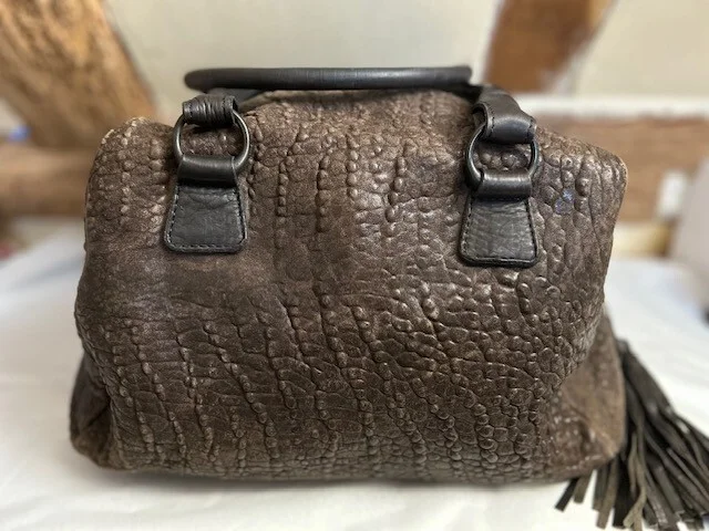 ALL SAINTS chocolate brown aged distressed leather holdall style handbag view 3