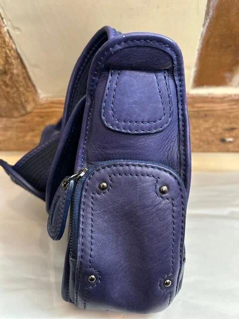 Indigo purple BILLY BAG quality leather satchel saddle wide strap shoulder bag view 9