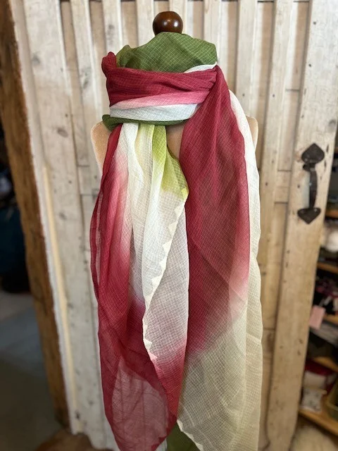 Large raspberry green cream ombre fine wool blend pashmina shawl scarf wrap view 2