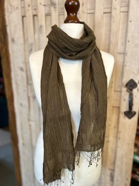 Chocolate unisex fine wool & silk crinkle tassel muffler scarf by Pashmina Love view 3