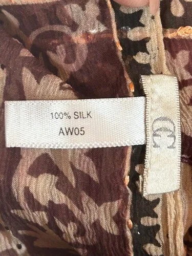 Brown pure silk long patterned scarf with embroidery & sequins view 5