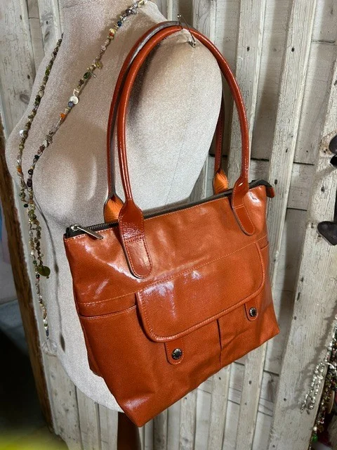 TEXIER burnt orange oilcloth/coated nylon top handle tote shopper shoulder bag view 6