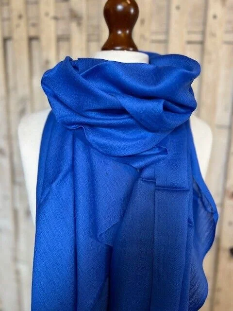 Royal blue fine lightweight merino wool & silk pashmina by Pashmina Love view 2