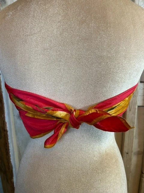 Stunning vintage red & gold bold floral print square scarf view 4