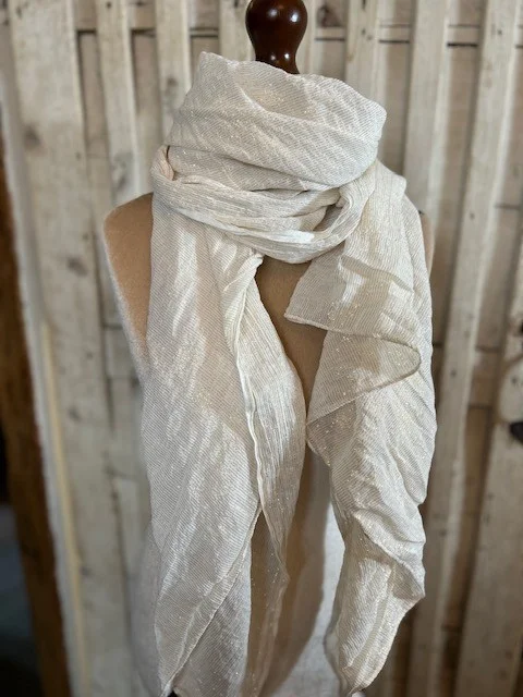 MASTI neutral cream & gold thread shimmer sarong wrap scarf shawl view 2