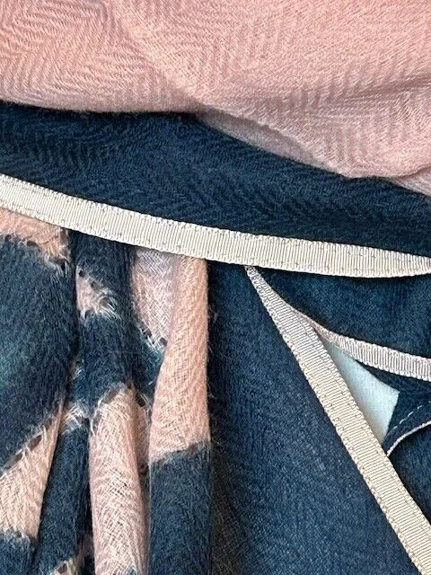 Elegant screen printed pink/navy merino wool pashmina by Pashmina Love view 4